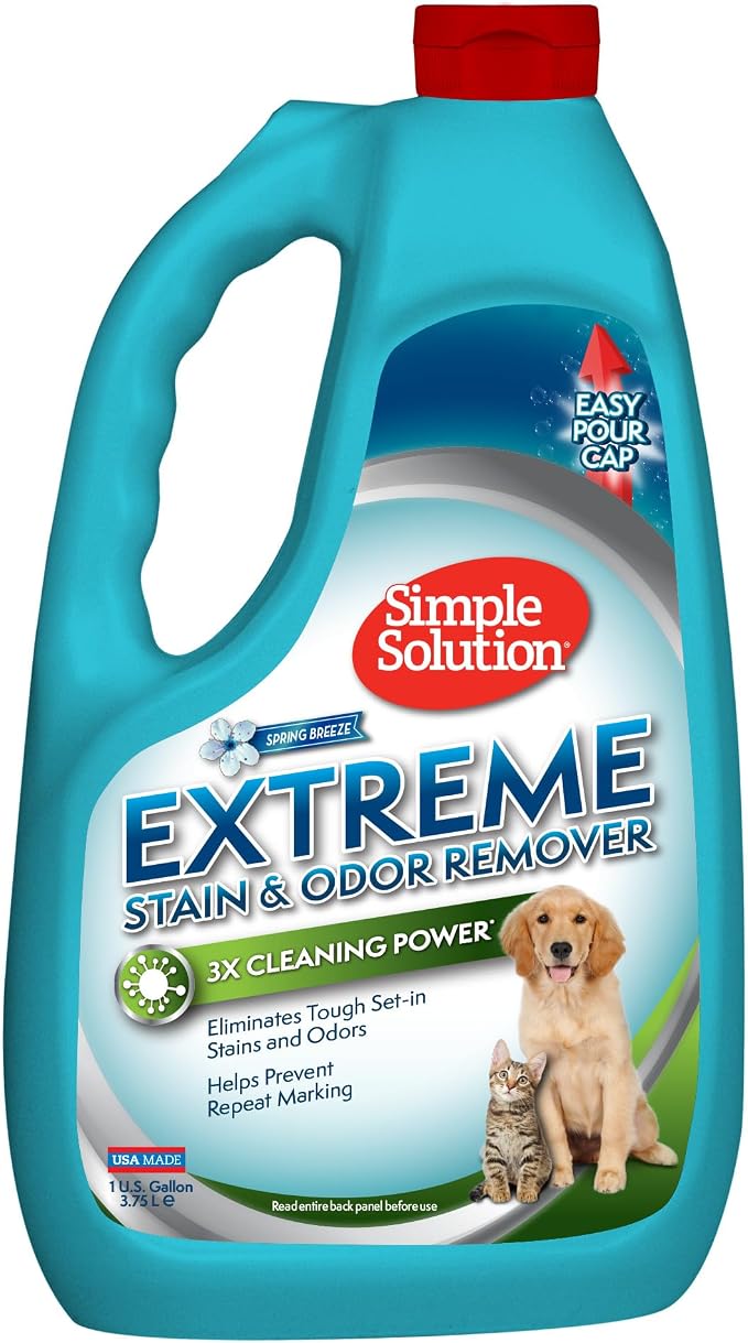 Simple Solution Pet Stain & Odor Remover, Spring Breeze Scent, Gallon | Dog Stain & Odor Remover, Pet Urine Enzyme Cleaner, Dog Urine Carpet Cleaner, Pet Odor Eliminator, Cat Stain Remover