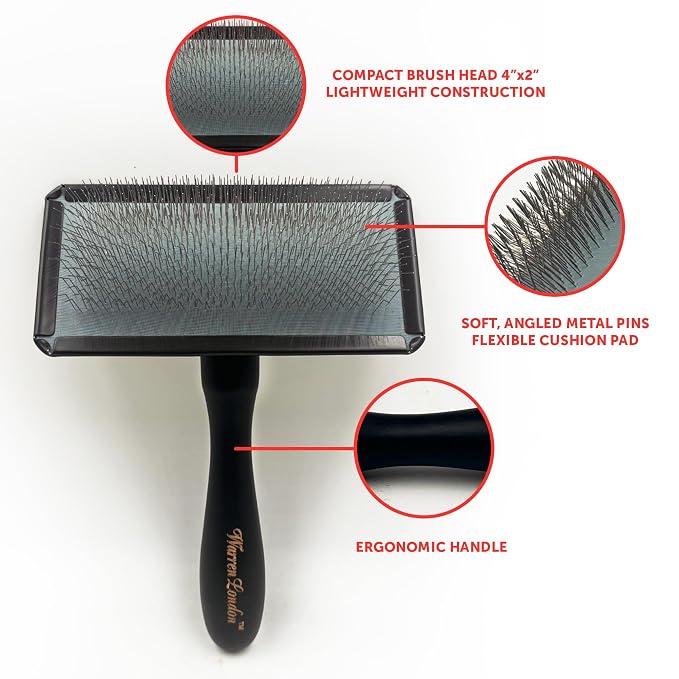 Warren London Gentle Touch Slicker Brush for Puppies & Small Dogs – 4" x 2" Soft Pin Grooming Brush – Tangle Remover for Sensitive Skin – Compact, Lightweight & Easy to Use