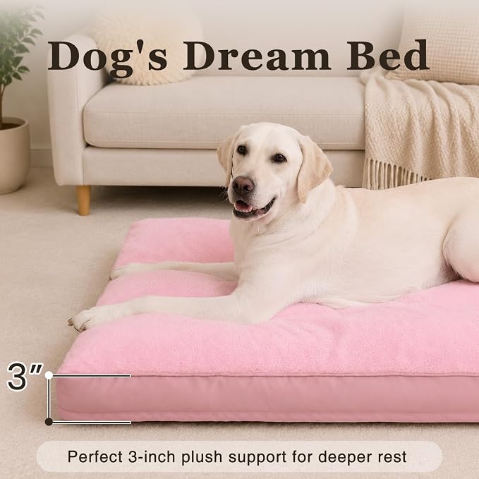 NUPIDA Waterproof Large Dog Bed for Crate with Washable Cover, 35x22, Pink | TPU Waterproof Layer, Easy Clean Cover, Soft Plush Surface, Durable Oxford fabric, Non-Slip Bottom, For Large Breeds ≤50lbs