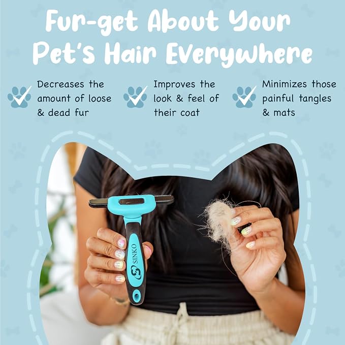 Sinko Deshedding Tool for Dogs & Cats, Pet Grooming Brush, Skin Friendly, Effectively Reduces Shedding by up to 95% for Short Medium Long Pet Hair (Blue)