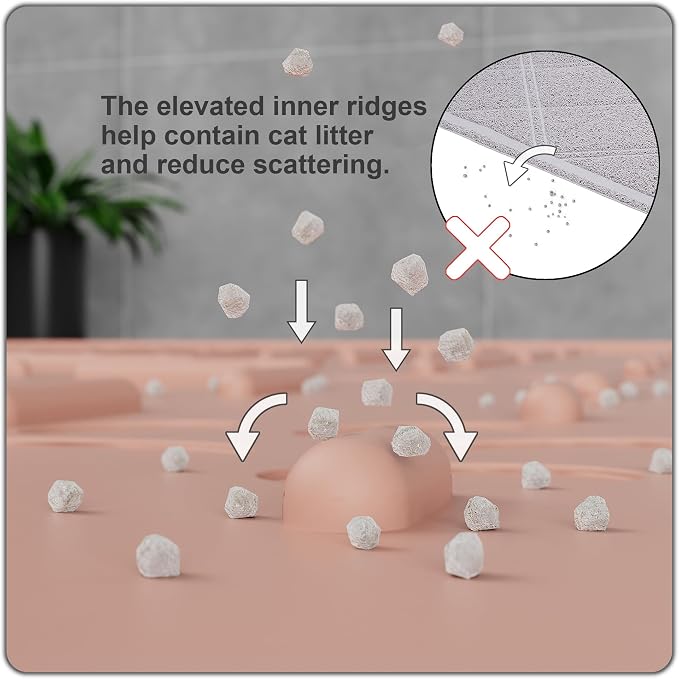 OHMO Large Cat Litter Mat, 31.5x23.6 Silicone Trapping Mat Coral | for Kitty Litter Box, Easy Clean, BPA Free Rubber, Center Litter Collection, Easy Pour-Back, Waterproof, Odor-Resistant