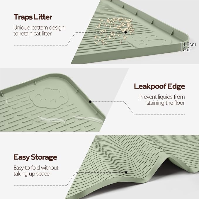 Silicone Cat Litter Mat for Litter Box 50”x35” Large Cat Mat, Green | Waterproof, Non-Slip, Leak-Proof Rug Mat with Lip, Easy to Clean, Extra Large Litter Catcher Mat for Floor
