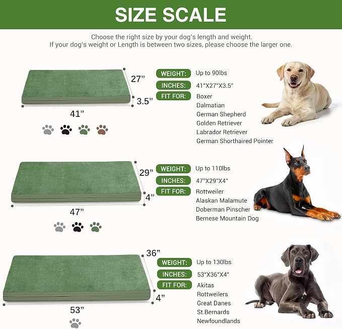 Outdoor Waterproof Dog Beds Large Sized Dog Washable, XL Leather Crate Pad 42 inch, Extra Large Orthopedic Foam Pet Bed with Removable Cover Reversible, Anti-Slip Kennel Pad, 41"x27", Green