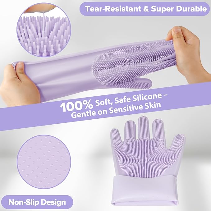 Augwind 6PCS Grooming & Bath Supplies for Dogs, Cats | Dog Washing Gloves | Dog Bath Brush | Dog Shower Brush | Pet Grooming Gloves | Dog Grooming kit | Pet Supplies for Showerhead & Sprayer (Purple)