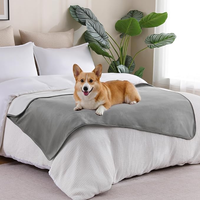 Waterproof Blanket 30"x40" for Dogs Cats, Reversible Waterproof Bed Cover for Pets, Soft Leakproof Blanket for Bed Couch Sofa Furniture Protector, Grey/Light Grey