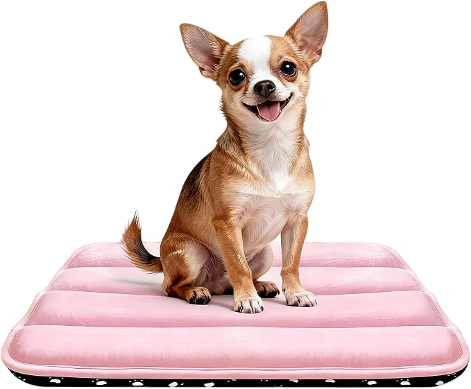 pobopobo Dog Crate Pad, Ultra Soft & Anti-Slip Kennel Mat, Secure Fit for Metal Crates & Dog Cages, Washable Cozy Bed for Small Medium Large Dogs (Pink, S(23"*14"*1.5"))
