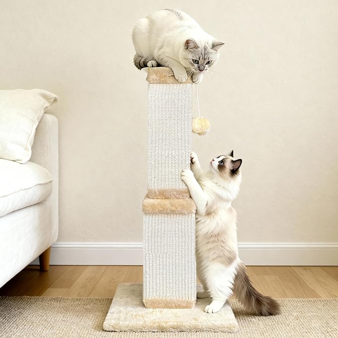 Cat Scratching Post for Large Cats, Cat Scratcher for Indoor Cats Adults, Sturdy Sisal Scratch Post to Protect Furniture, 32 Inch, Beige