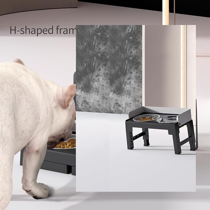 Elevated Dog Bowls for Medium and Large Dogs, Spill-Proof Tiltable Dog Feeder with Slow Feeder Bowl and Stainless Steel Water Bowl, 6-Height Adjustable Raised Dog Bowl Stand