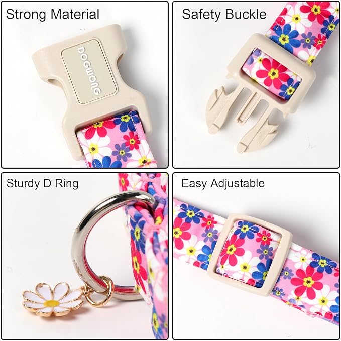 DOGWONG Purple Flower Dog Collar- Cute Daisy Flower Dog Collars Adjustable Girl Female Puppy Dog Collar for Small Dogs Cats, XS