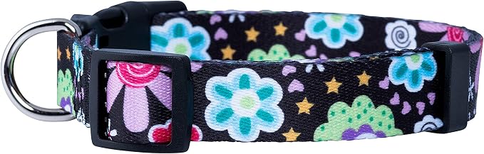Native Pup Flower Dog Collar, Adjustable Small Medium Large, Cute Girl Female Summer Spring Pretty Designer Puppy Essentials Accessories, Pink Floral Blue Daisy Rose (Medium, Heart Flowers)
