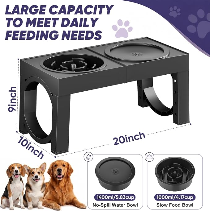 XIAZ Elevated Dog Bowls Large Breed Raised Dogs Bowl Stand Large/Medium Sized Dog Slow Feeder Dogs Bowls Food Water Stands 5 Heights Adjustable 9/11/12/14in Pet Feeder Dish Station