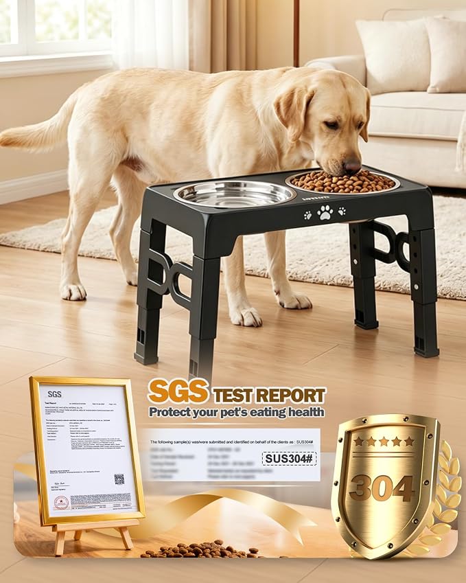 Jovrun Elevated Dog Bowls for Medium Large Size Dogs, Non-Slip Dog Feeder with 2 Stainless Steel Dishes, 5 Heights Adjustable Raised Bowls to 3.15″-8.66″-9.84″-11.02″-12.2″