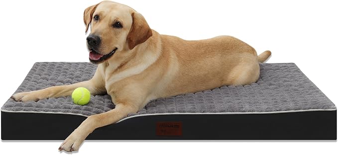 Orthopedic Rabbit Plush Cover Dog Bed,Small M Sized Dog 30''X20''x3'' Soft Waterproof Egg Foam Pet Crate Beds Mat or Kennel Pads with Removable Washable Cover,Non-Slip Bottom,Grey