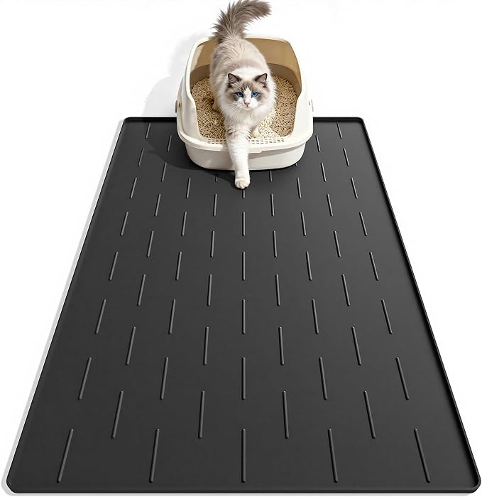 Pieviev Silicone Cat Litter Mat, Traps Litter & Easy to Clean, 34'' x 22'' | Raised Edges Lock Litter & Urine, Scratch and Wear-Resistant Cat Box Mat, Non-Slip Backing, Fit Most Standard Boxes