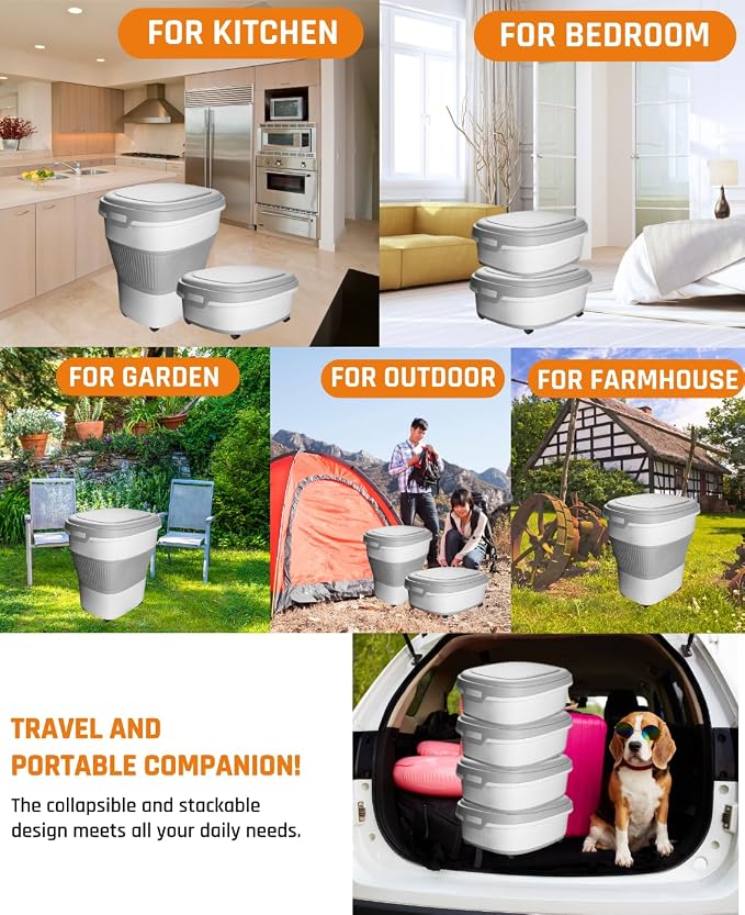 28-30lbs Collapsible Dog Food Storage Container,Airtight Dog Food Container | Pet Food Storage Container with Double Seal Lid,Wheels,Multifunctional for Dog,Cat,Rice,Flour,Scoop &Small Container