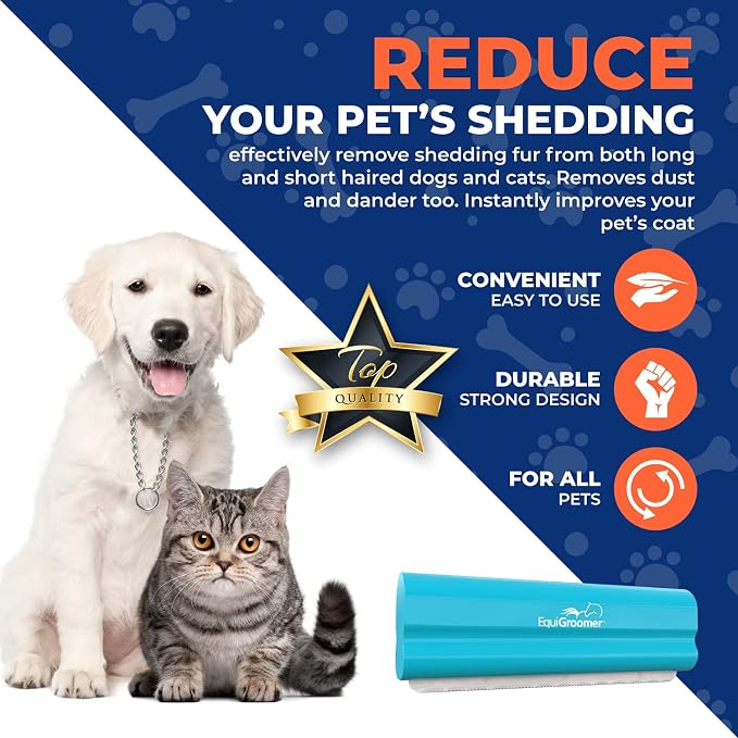 EquiGroomer 5-Inch Undercoat Deshedding Brush for Dogs & Cats, Turquoise | Best for dogs up to 100 lbs and cats of any size, short or long hair, stainless blade, no cutting or pulling