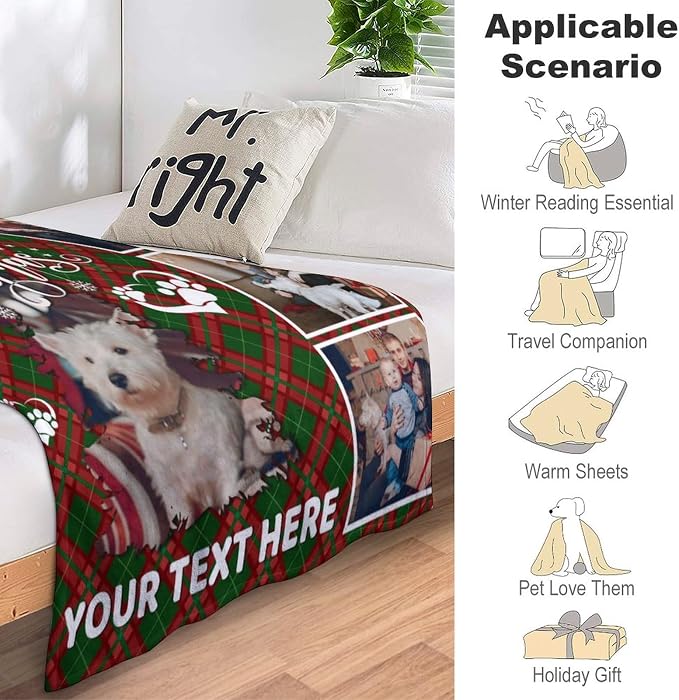 Artsadd Personalized Dog Blanket with Photos & Pet Name, Custom Dog Memorial Blanket and Throws for Remembrance, Customized Puppy Blanket, Dog Gifts for Pet Dog Lovers, Dog Mom Gifts for Women Xmas M