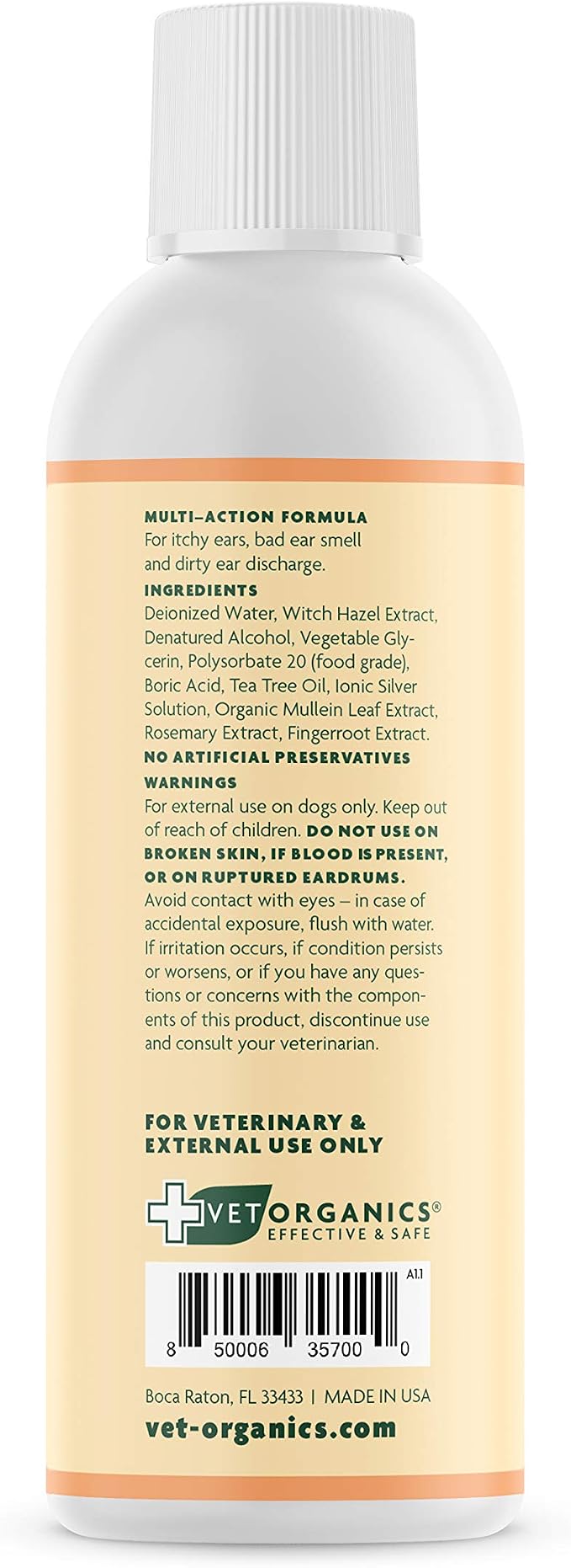 EcoEars Dog Ear Cleaner – Natural Multi-Action Formula for Ear Infection, Bad Discharge & Odor – Removes Foreign Matter & Cleans Difficult Ears - 8fl oz.
