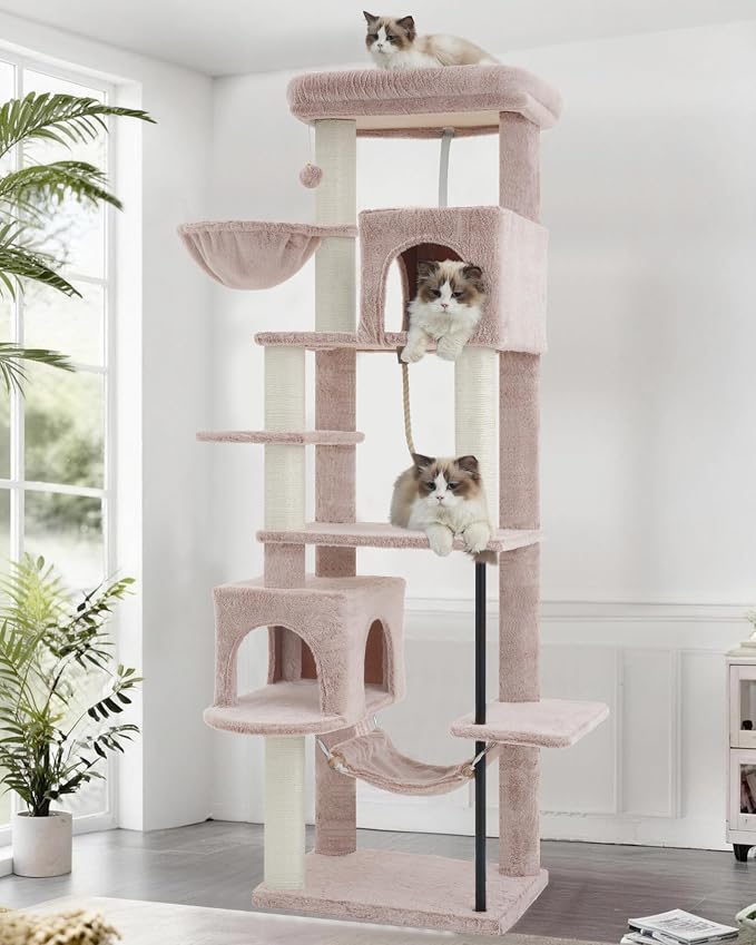 Cat Tree, Cat Tower with Sturdy Steel Tube, Large Perch GCT024MU | 70.5'' Cat Furniture with Scratching Post, Hammock, Basket and Big Platform for Indoor Cats Large Adult, Mushroom
