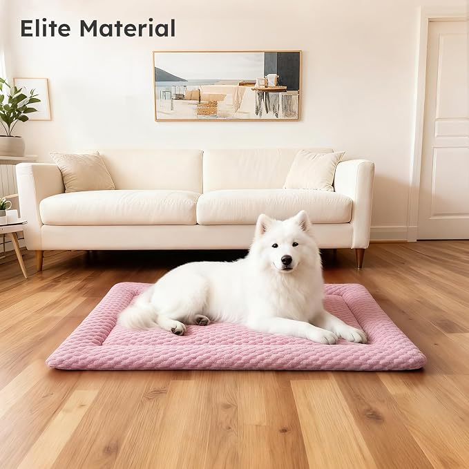 Dog Bed Mat, Dual-Sided Dog Crate Bed Mat - Ultra Soft & Machine Washable Kennel Pad for Large Dogs, All-Season Comfort Pet Bed for Crates, Travel, and Home, Pink, 35 x 23 Inch