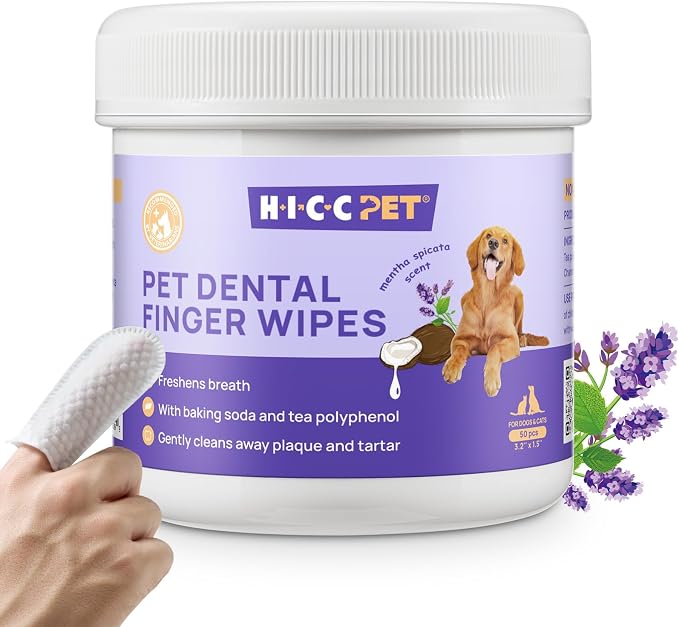 HICC PET Teeth Cleaning Finger Wipes for Dogs & Cats, Daily Oral Care Dental Wipes, Dog Toothbrush Alternative for Teeth & Gum Cleaning, Soft Textured Finger Wipes for Puppies, Adult Dogs & Small Pets
