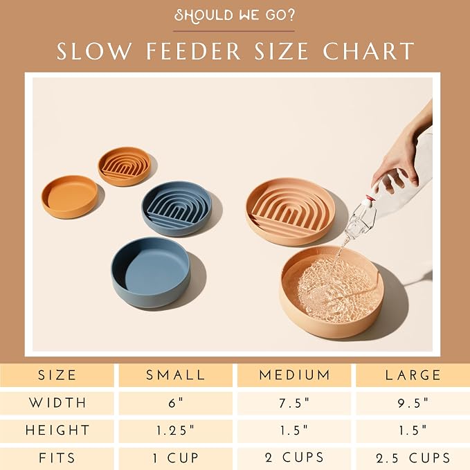 Should We Go? Slow Feeder Dog Bowls - Medium Size Silicone Slow Eating Dog Bowl for Puppies & Dogs with Suction Cup -Dishwasher-Safe, Lick Mat Design, Reduces Gulping,for All Breeds,7.5”x1.5”- Tan