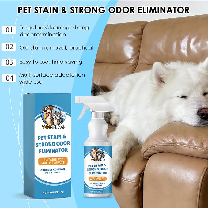 Pet Stain & Strong Odor Eliminator, Dog Cat Pee Urine Destroyer - 5oz | Cleaner Spray for Pet Stain Remover, Urine, Poop, Pee, Deodorizer for Carpet, Upholstery, Air Freshener in Home & Car