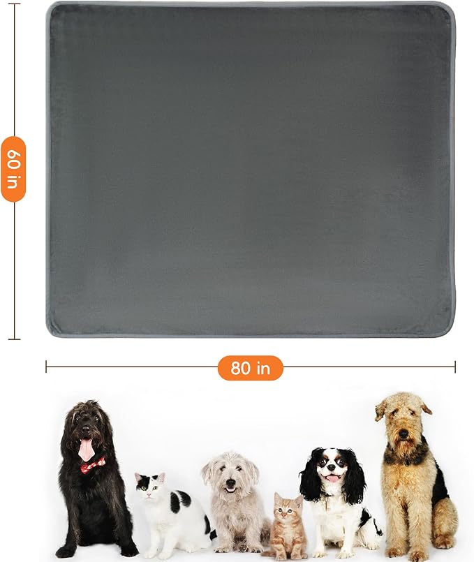 Waterproof Blanket for Bed 60"x80" | Dark Grey Throw Blanket for Large Dogs Reversible Soft Flannel Leakproof Spill-Proof Dog Blanket for Couch Camping Travel