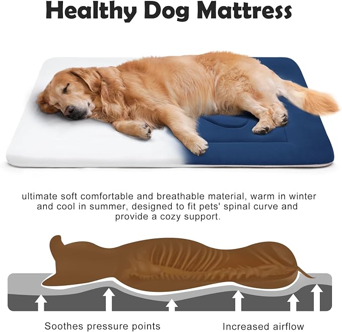 Dog Bed Soft Dog Crate Pad Mat for Medium/Large Dogs 36 in Non-Slip Bottom Washable Dog Sleeping Mattress Pet Beds Cat Beds Kennel Pads, Dark Blue