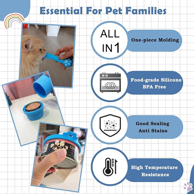Original Canned Dog Food Storage Container | Silicone Can Cover Pet Food Sealer | BPA Free, Airtight, Dishwasher & Freezer Safe (Blue)