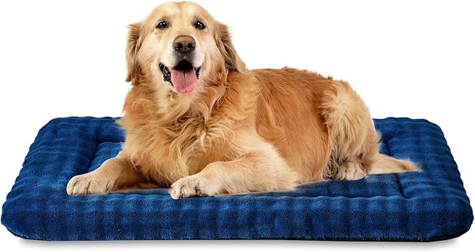 Dog Bed Mat Crate Pad for Large Dogs, Navy Blue, 42"x 28" | Washable Soft Pet Sleeping Mat, Anti-Slip Kennel Pad with 3D Bubble Pattern