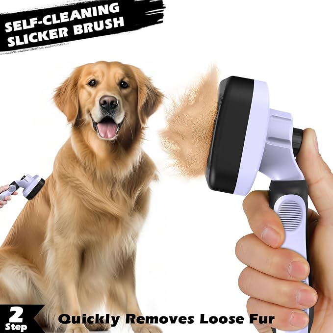 Professional 3PCS Self Cleaning Slicker Brush & Pet Grooming Rake & Flea Comb for Dogs,Cats and Horses | Double-Sided Dematting Comb & Skin Friendly Deshedding Grooming Tool (Light Purple)