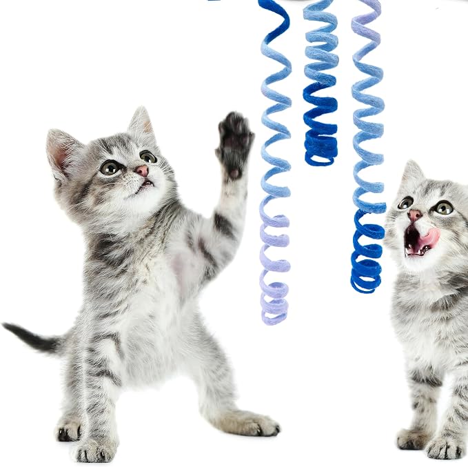 Glaciart One Felt Spring Cat Toy – 3 Pcs Soft Fuzzy Enrichment 100% Natural Wool - Interactive Stretchable Play Cat Toy Set - Safe for Pets, Non-AZO Colored Dyes - 30” Long