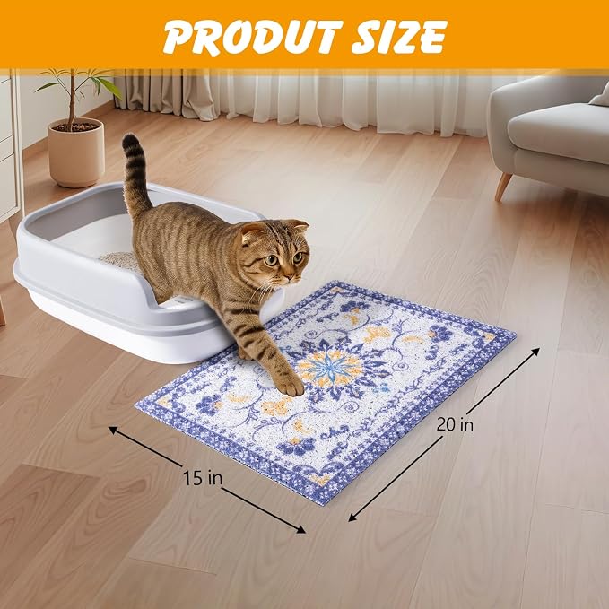 ondware Cat Litter Mat 20 x 15 in, Waterproof Non-Slip, Washable | Traps scattered litter, soft PVC mesh, paw-friendly, easy rinse clean, helps keep floors tidy