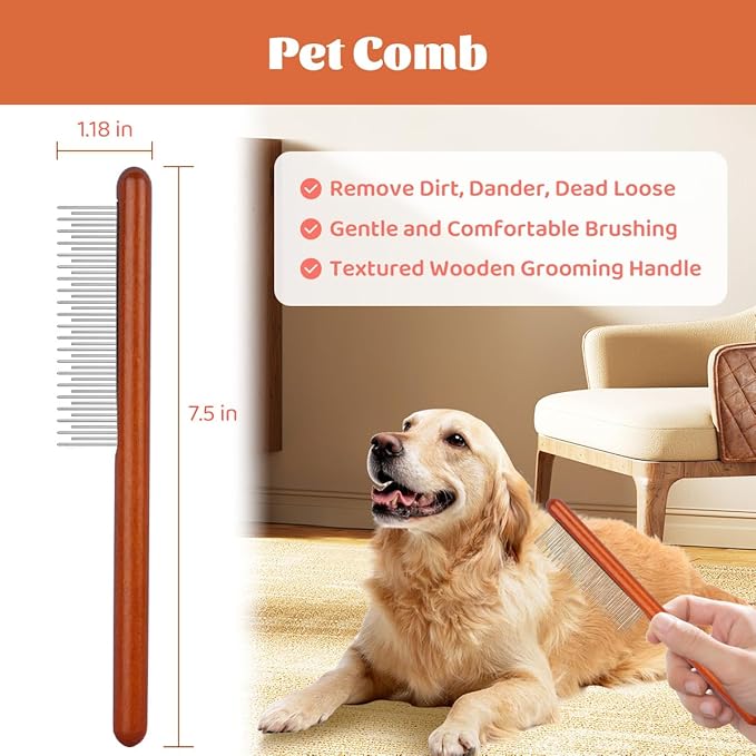 Pet Brush for Dematting & Deshedding, Professional Cat Grooming Brush | Dog Grooming Brushes with Wood Handle, Shedding Comb for Indoor Cats & Long Haired Cat Dog Pet