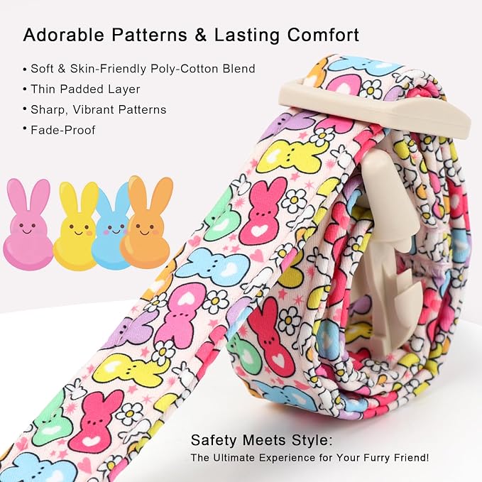 Easter Dog Collar for Large Dogs - Colorful Bunny Print Easter Collar for Male Female Dogs, Lightweight Adjustable Spring Holiaday Dog Collars with Quick Release Buckle L