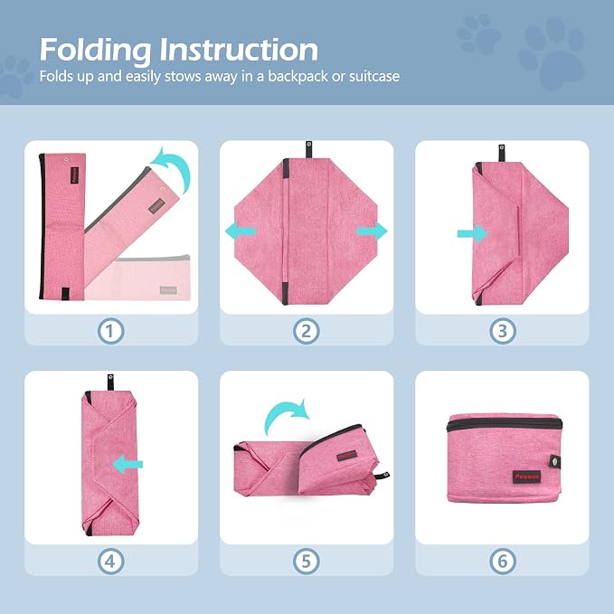 Portable Cat Travel Litter Box. Zipped Lid, Collapsible Litter Box for Cats. No Leakage, No Smell. Easy to Carry. Used for Hotels, Camping, Car (Pink,L)