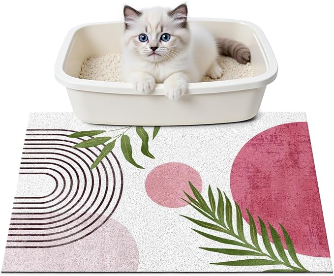 Cat Litter Mat Litter Trapping Mat, 24"x15" Waterproof Urine Proof Litter Box Mat Catcher Mat Non-Slip Washable for Kitty Kitten, Pink