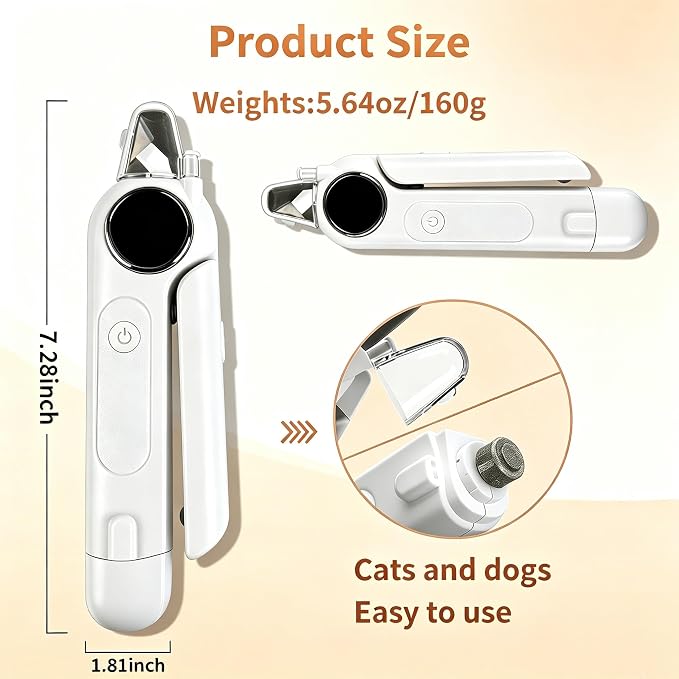 2-in-1 Dogs Cats Nail Electric Clipper & Grinder Quiet, Pet Nail Trimmers | Electric Nail Clippers with Light for Large Medium Small Dog & Cat, 3 Speed Grinder Nail Clipping Safety Guard Rechargeable
