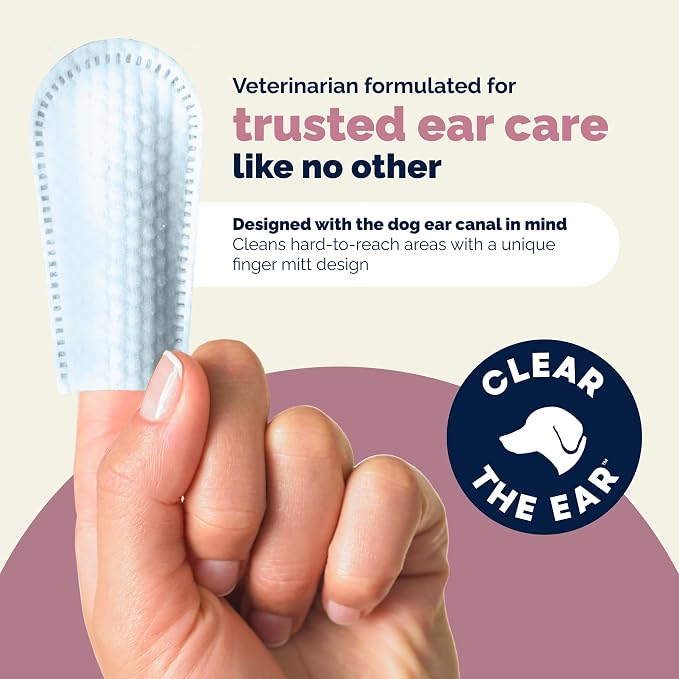 Vetnique Oticbliss Dog & Cat Ear Wipes, Finger Mitt Ear Cleaner for Odor | Dual-Sided Finger Mitt Ear Cleaning & Grooming Wipes With Salicylic Acid & Aloe Vera, Remove Wax, Dirt & Odor, Cat-Safe