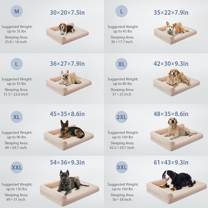 BFPETHOME Orthopedic Washable Dog Bed, Sleeping Couch for Large Senior Dogs | Deluxe Plush Rose Velvet Washable Cover, Egg Crate Foam Support, Waterproof Lining, Non-Slip Bottom, Senior Dogs