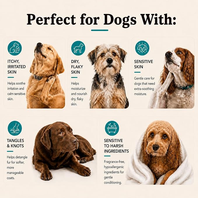 Natural Dog Company Sensitive Skin Dog Conditioner – Oatmeal Moisturizing for Sensitive & Itchy Skin, Detangling Grooming Formula for Long Haired Dogs, with Manuka Honey & Chamimile, 128 oz
