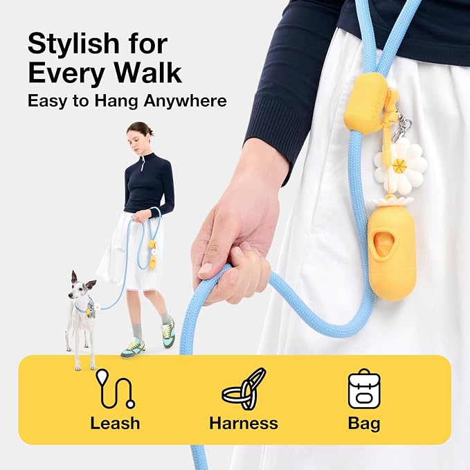 VETRESKA Dog Poop Bag Dispenser with Daisy Scented Waste Bags Leak-proof and Extra Thick Poop Bags for Dog Walking and Cat Litter 1 Holder and 105 Bags (7 Refill Rolls)