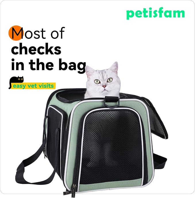 Top Load Cat Carrier for Medium Cats and Small Dogs with Washable Cozy Bed, 3 Doors and Shoulder Strap. Easy to get cat in, Easy Storage, Lightweight, Airline Approved