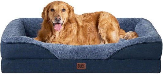 EHEYCIGA Orthopedic Dog Bed for Large Sized Dog, 41x27 Inch Large Memory Foam Dog Couch Bed with Sides, Waterproof Liner & Washable Removable Cover, Bolster Pet Sofa, Navy