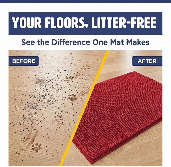Muddy Mat® | Cat Litter Mat 18"x28", Litter Trapping Mat, Super Absorbent Scatter Control, Soft on Paws, Slip Resistant Washable Kitty Litter Mat, Traps Litter, Protects Floors, Red