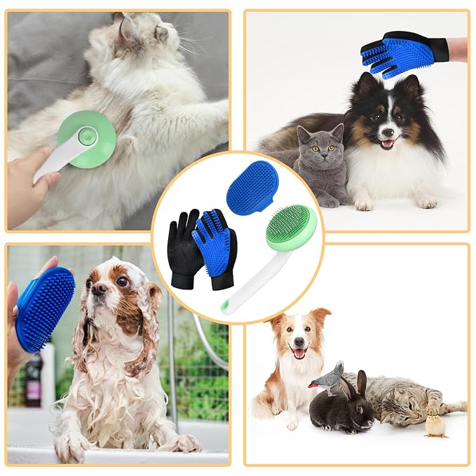 Cat Grooming Glove Brush, Self-Cleaning Slicker Pet Brush | Self-Cleaning Dog Bath Brush for Shedding and Grooming, Removes Loose Hair and Tangles for Short and Long Haired Pets, Green