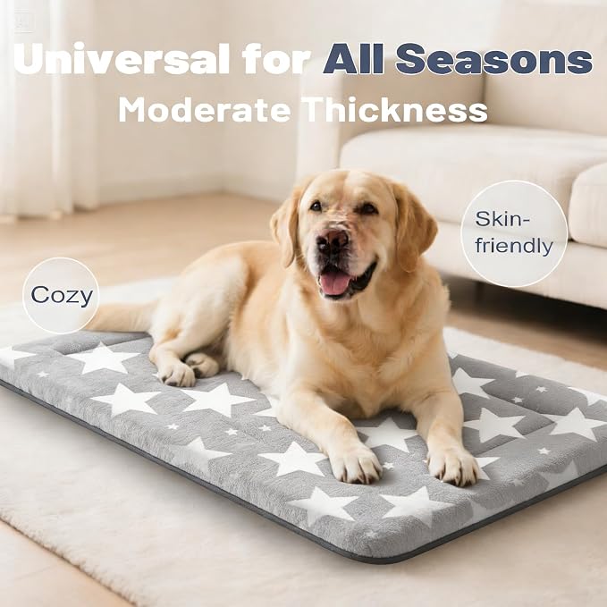 Dog Bed Mat, Reversible Dog Crate Pad with Washable Kennel Mat and Soft Foam, Pet Bed for Dogs & Cats, for Crates Carriers & Travel(Big&Small Stars Grey, 35" L*23" W*1.5" Th)