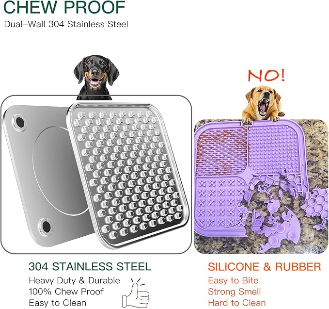 1Pack Stainless Steel Large Lick Mat for Dogs & Cats, Chew-Proof Slow Feeder, Anxiety Reducer, Whisker-Friendly for Cats, Non-Slip Heavy Duty Base, Raw Feeding Pad, Dishwasher Safe