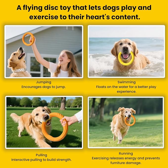 Indestructible Dog Ring Toy, Rubber Soft Dog Chew Toys, Small Medium Large Dogs Frisbee for Aggressive Chewers,Suitable for Tossing, Pulling Training-6.69in Flying Disc (1 Ring)